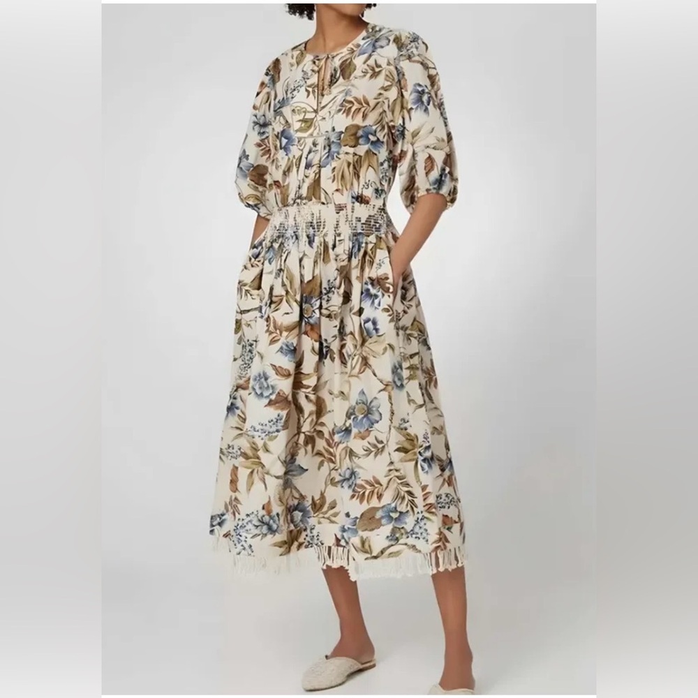 Zimmermann Blue and Brown Floral Midi Dress - Picture 4 of 6
